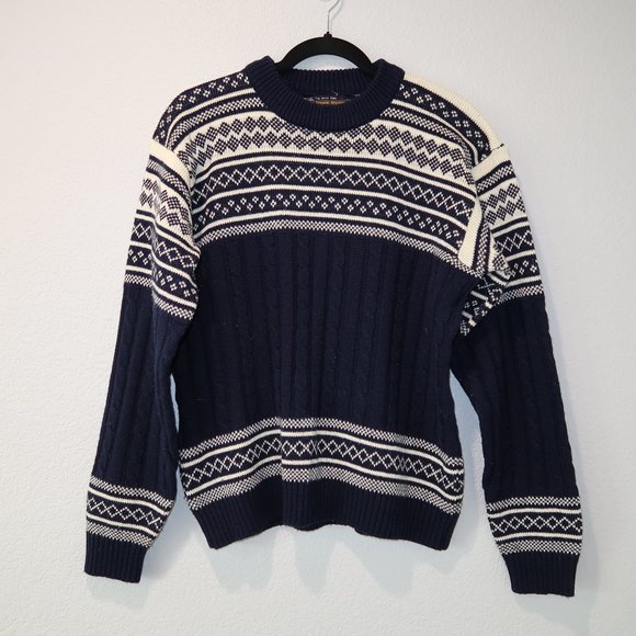 jcpenney Other - JCPenney Sweater Vintage Mens Knit Top Fair Isle Retro Crewneck Blue White M